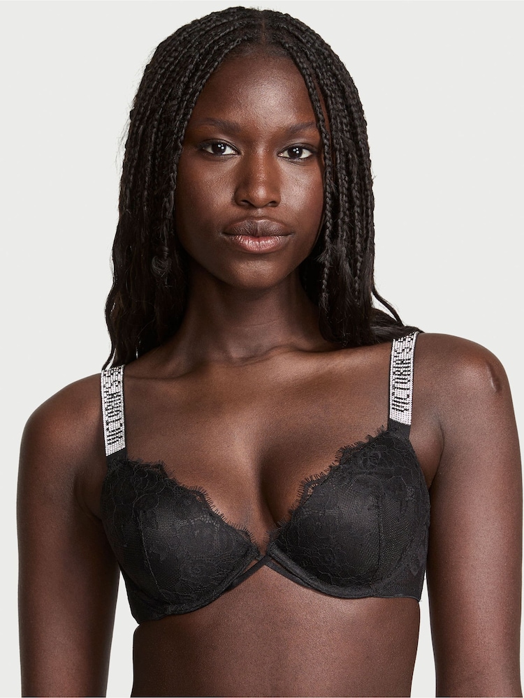 Victoria's Secret Black Lightly Lined Demi Shine Strap Lace Bra - Image 1 of 3