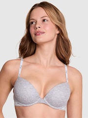 Victoria's Secret PINK Grey Heather Super Push Up Cotton Logo Bra - Image 1 of 3