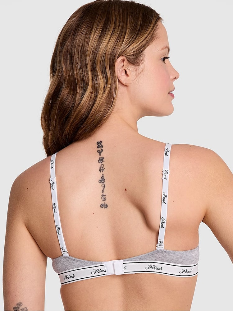 Victoria's Secret PINK Grey Heather Super Push Up Cotton Logo Bra - Image 2 of 3