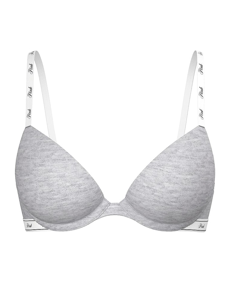 Victoria's Secret PINK Grey Heather Super Push Up Cotton Logo Bra - Image 3 of 3
