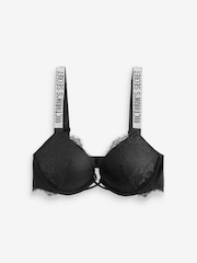 Victoria's Secret Black Add 2 Cups Push Up Lace Shine Strap Bombshell Bra - Image 1 of 3