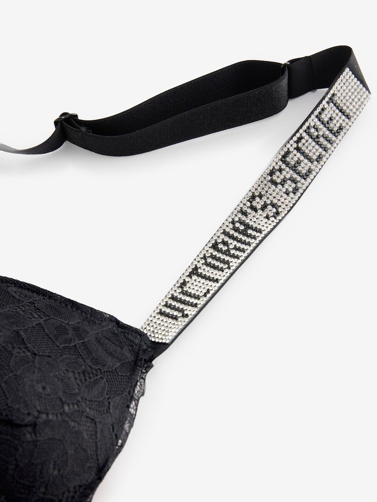 Victoria's Secret Black Add 2 Cups Push Up Lace Shine Strap Bombshell Bra - Image 3 of 3