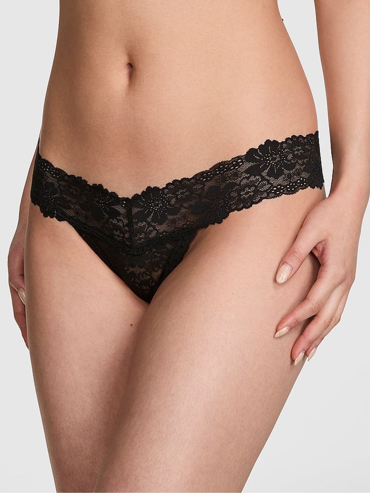 Victoria's Secret PINK Black Lace Thong Knickers - Image 1 of 3