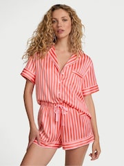 Victoria's Secret Wild Orange & Pink Stripes Satin Short Pyjama Set - Image 1 of 2