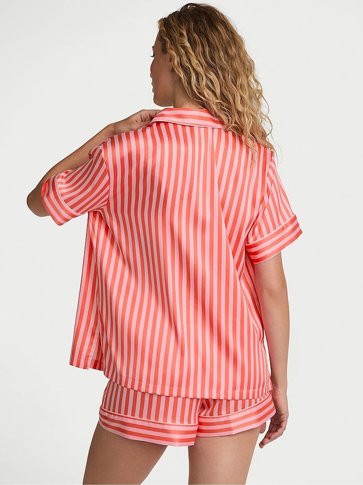 Victoria's Secret Wild Orange & Pink Stripes Satin Short Pyjama Set - Image 2 of 2