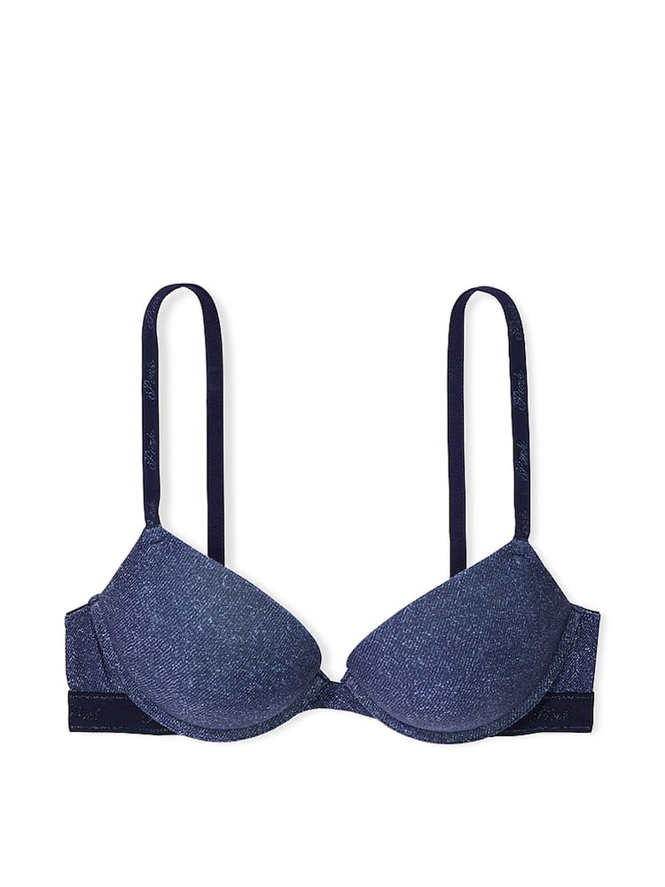Donkerblauwe denimprint - Victoria's Secret roze katoenen beha met logo - Image 1 of 1