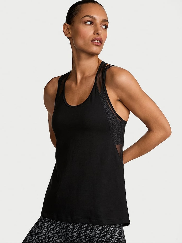 Victoria's Secret Black Racerback Mesh Tank Top - Image 1 of 2