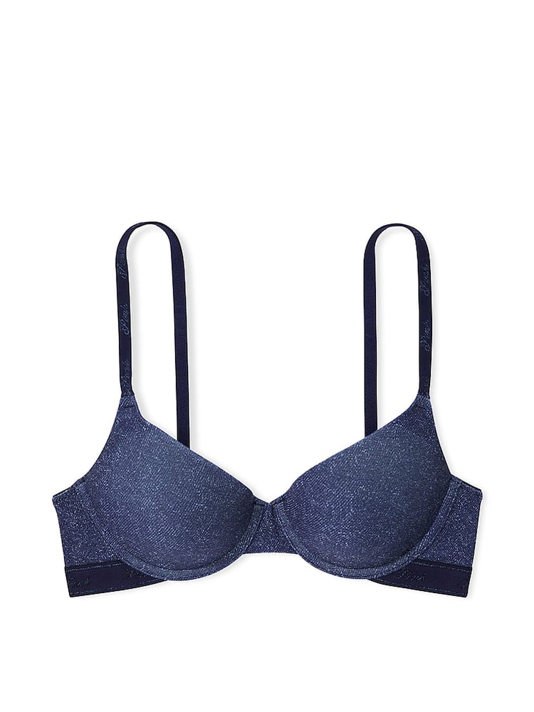 Victoria's Secret PINK Dark Blue Denim Print T Shirt Bra - Image 1 of 2