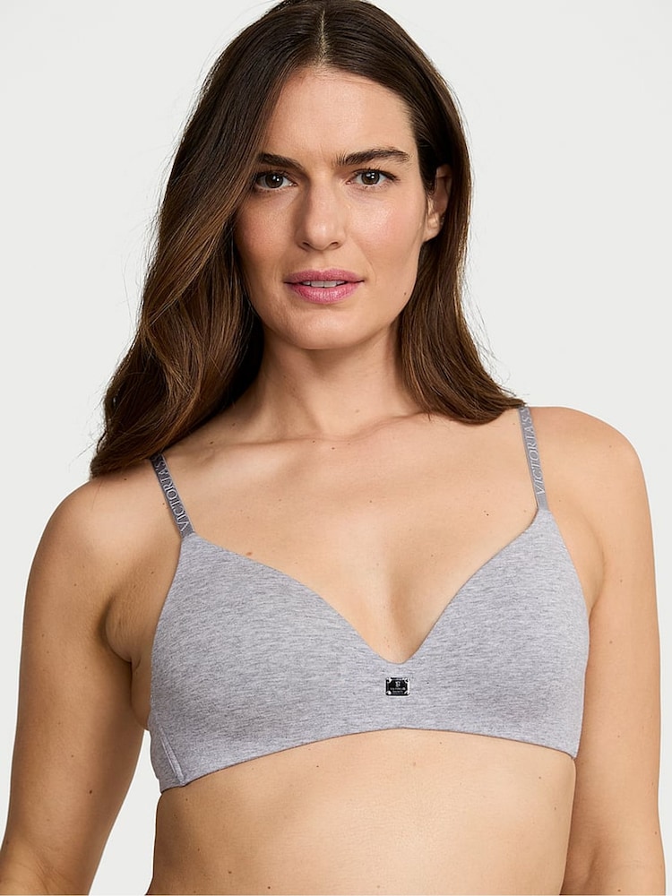 Grijs gemêleerd - Victoria's Secret katoenen beha met logo - Image 1 of 3