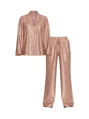 Victoria's Secret Macaron Jacquard Brown Satin Long Pyjama Set - Image 1 of 3