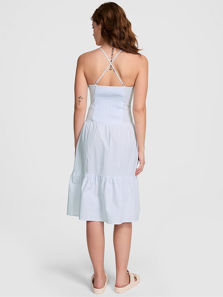 Victoria's Secret PINK Pansy Stripe Blue Prarie Seersucker Midi Dress - Image 2 of 3