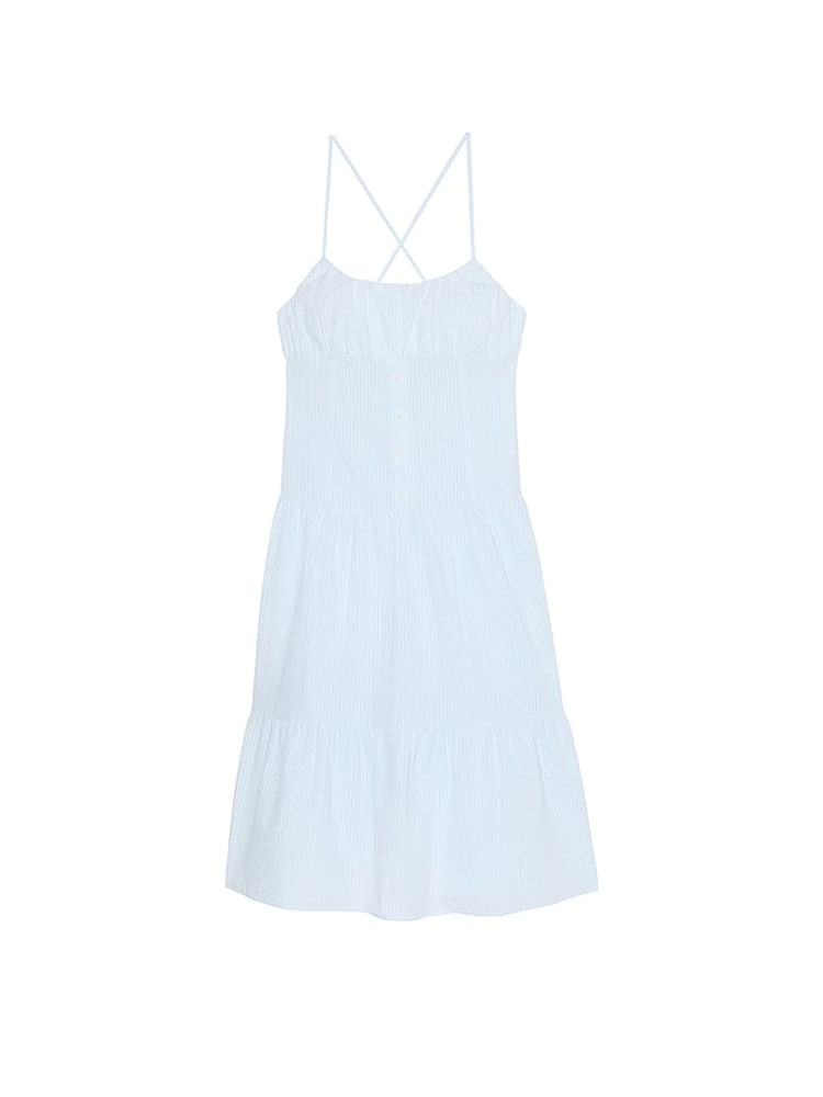 Victoria's Secret PINK Pansy Stripe Blue Prarie Seersucker Midi Dress - Image 3 of 3