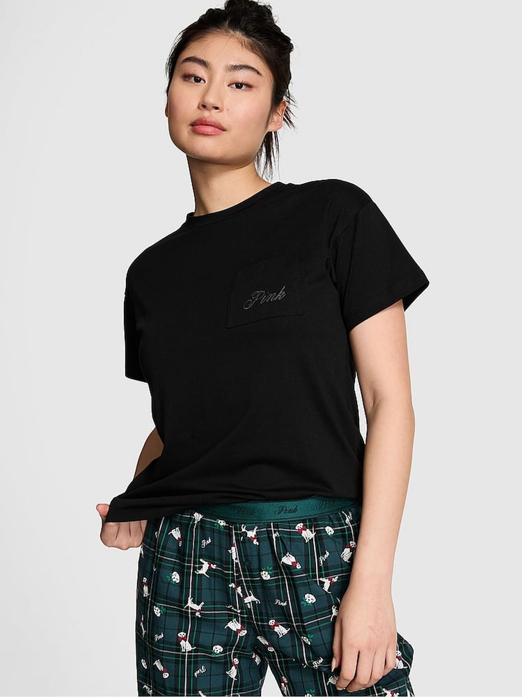 Victoria's Secret PINK Black Cotton Pyjama T-Shirt - Image 1 of 3