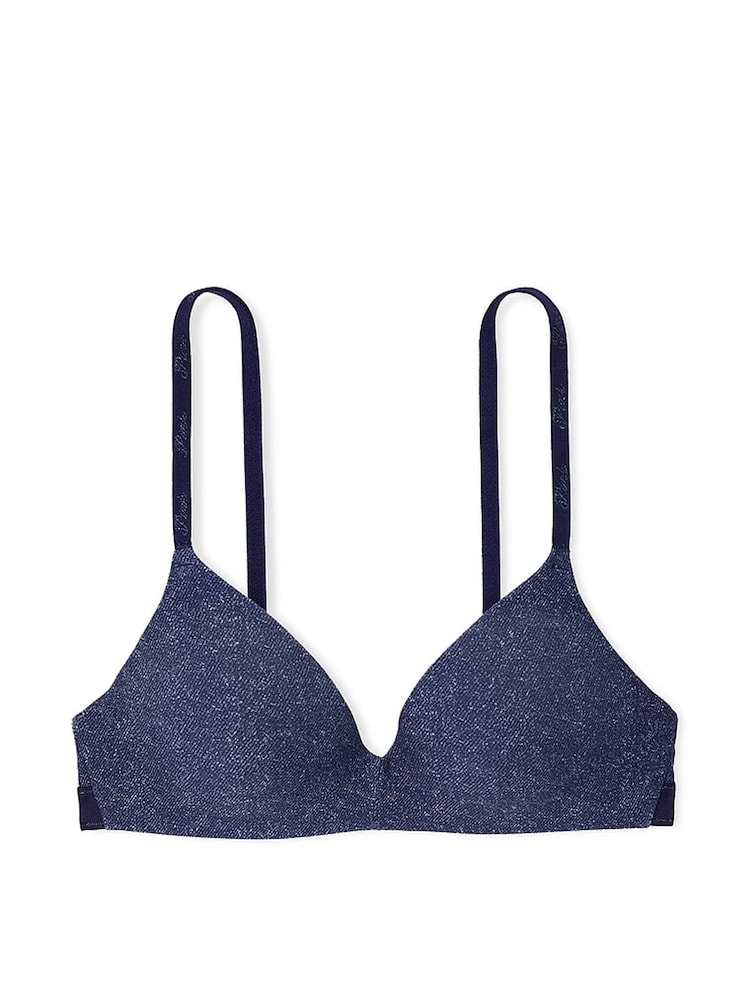 Donkerblauwe denimprint - Victoria's Secret roze push-up beha - Image 1 of 1