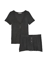 Victoria's Secret Heather Charcoal Grey Modal Rib Henley Short Sleeve Set - Image 3 of 3