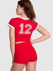 Victoria's Secret PINK Candy Cane Red Foldover Cotton Short - Image 2 of 3