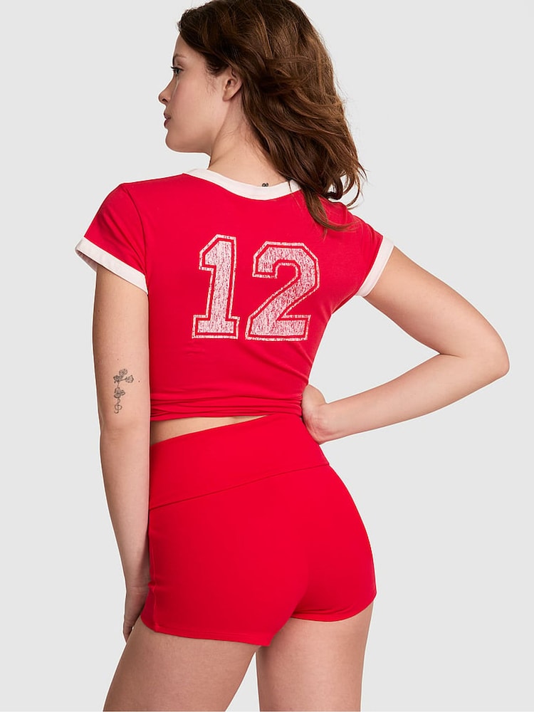 Victoria's Secret PINK Candy Cane Red Foldover Cotton Short - Image 2 of 3