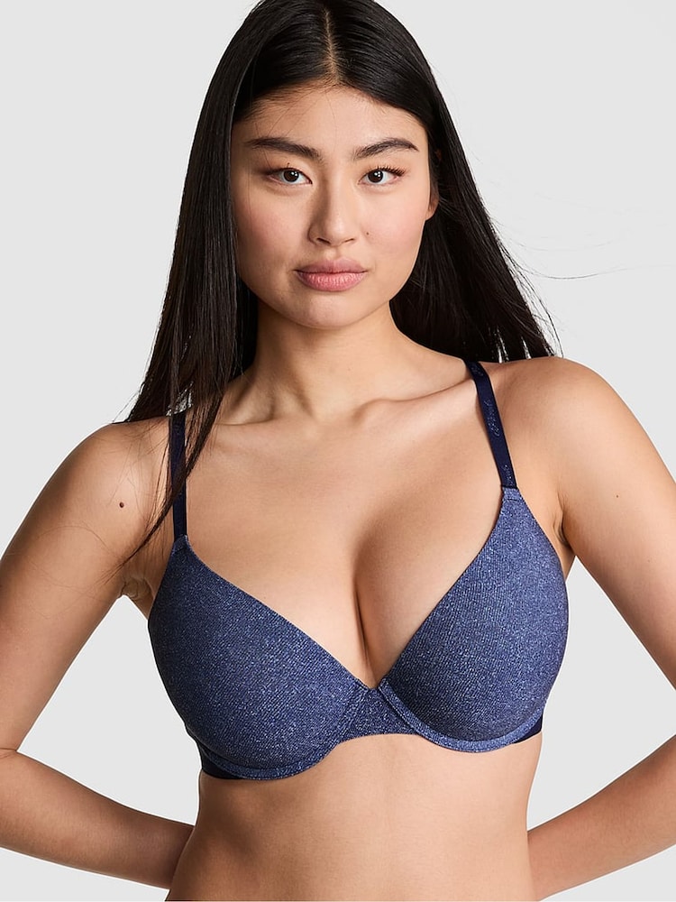 Donkerblauwe denimprint - Victoria's Secret roze push-up beha - Image 1 of 2