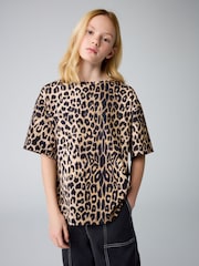 smALLSAINTS Leopard Oversized Girls Crew 100% Cotton T-Shirt - Image 1 of 11