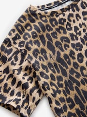 smALLSAINTS Leopard Oversized Girls Crew 100% Cotton T-Shirt - Image 10 of 11