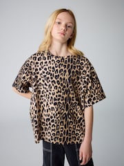 smALLSAINTS Leopard Oversized Girls Crew 100% Cotton T-Shirt - Image 3 of 11
