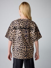 smALLSAINTS Leopard Oversized Girls Crew 100% Cotton T-Shirt - Image 4 of 11