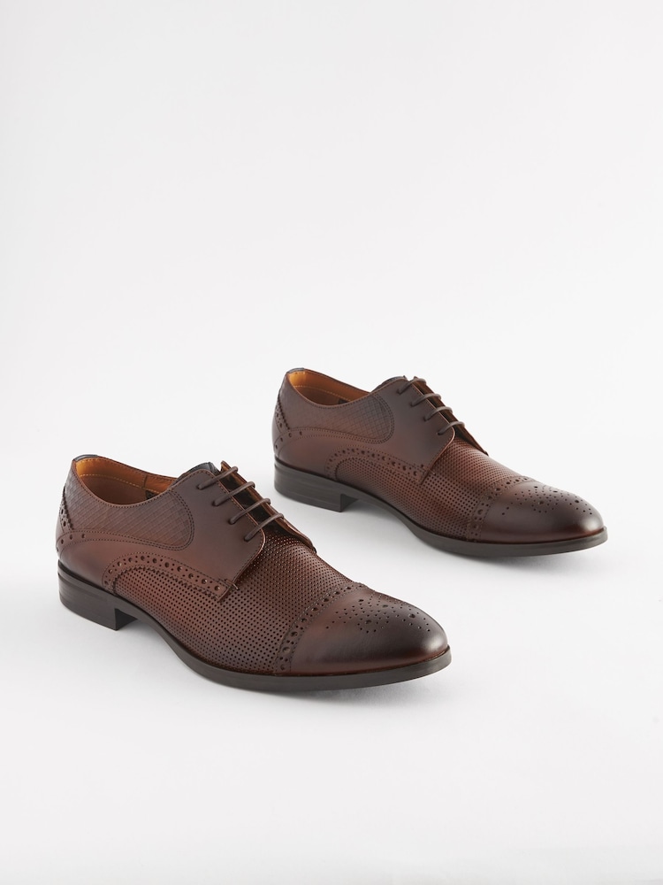 Brown Embossed Toecap Shoes - Image 1 of 8