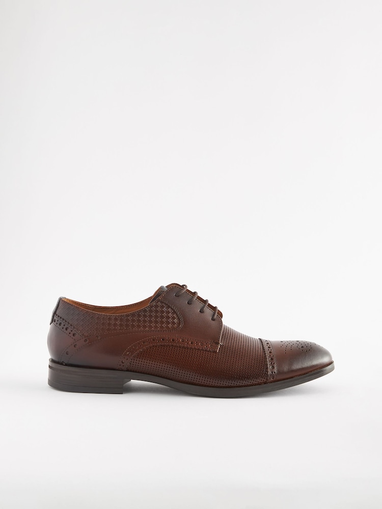 Brown Embossed Toecap Shoes - Image 2 of 8