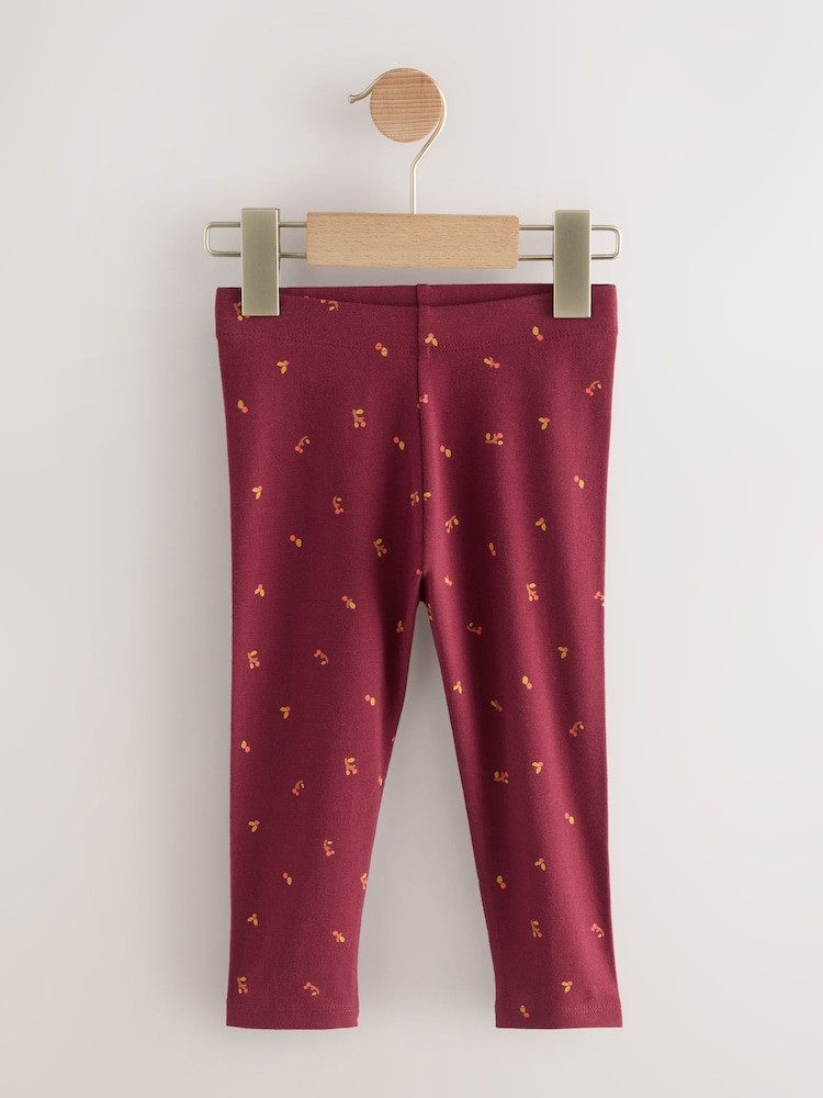 Burgundy Red Ditsy Floral Plain Leggings (3mths-7yrs) - Image 1 of 4