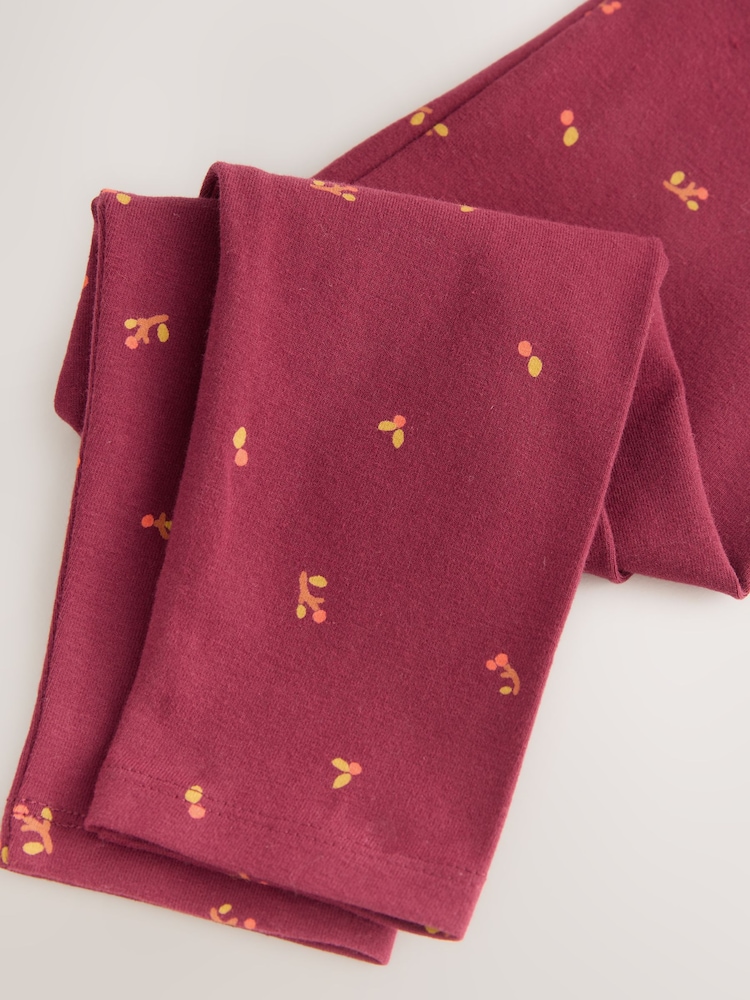 Burgundy Red Ditsy Floral Plain Leggings (3mths-7yrs) - Image 4 of 4