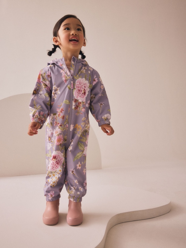 Purple Waterproof Printed Puddlesuit (3mths-7yrs) - Image 1 of 8