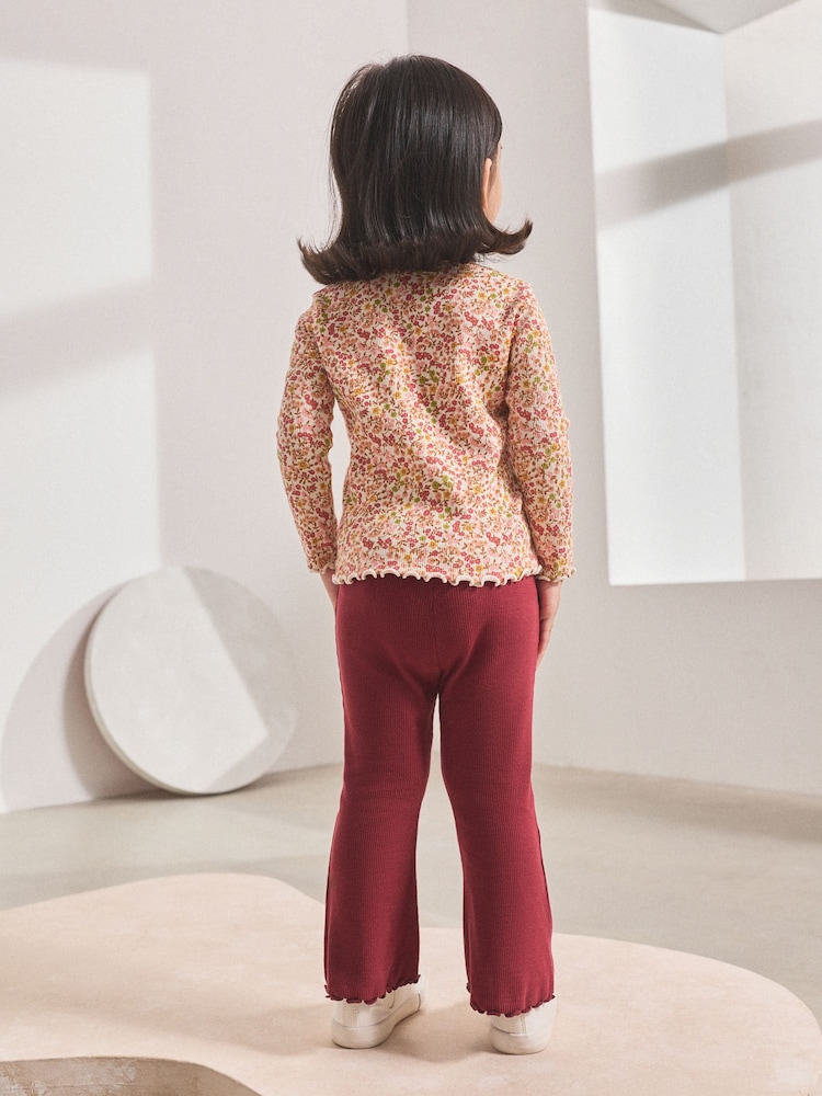 Burgundy Red Rib Flare Leggings (3mths-7yrs) - Image 3 of 8