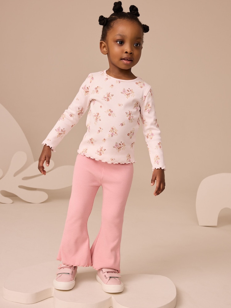Pink Rib Flare Leggings (3mths-7yrs) - Image 2 of 10