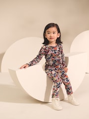 Marineblau mit floralem Muster - Gerippte Leggings (3Monate -7Jahre) - Bild 2 von 8