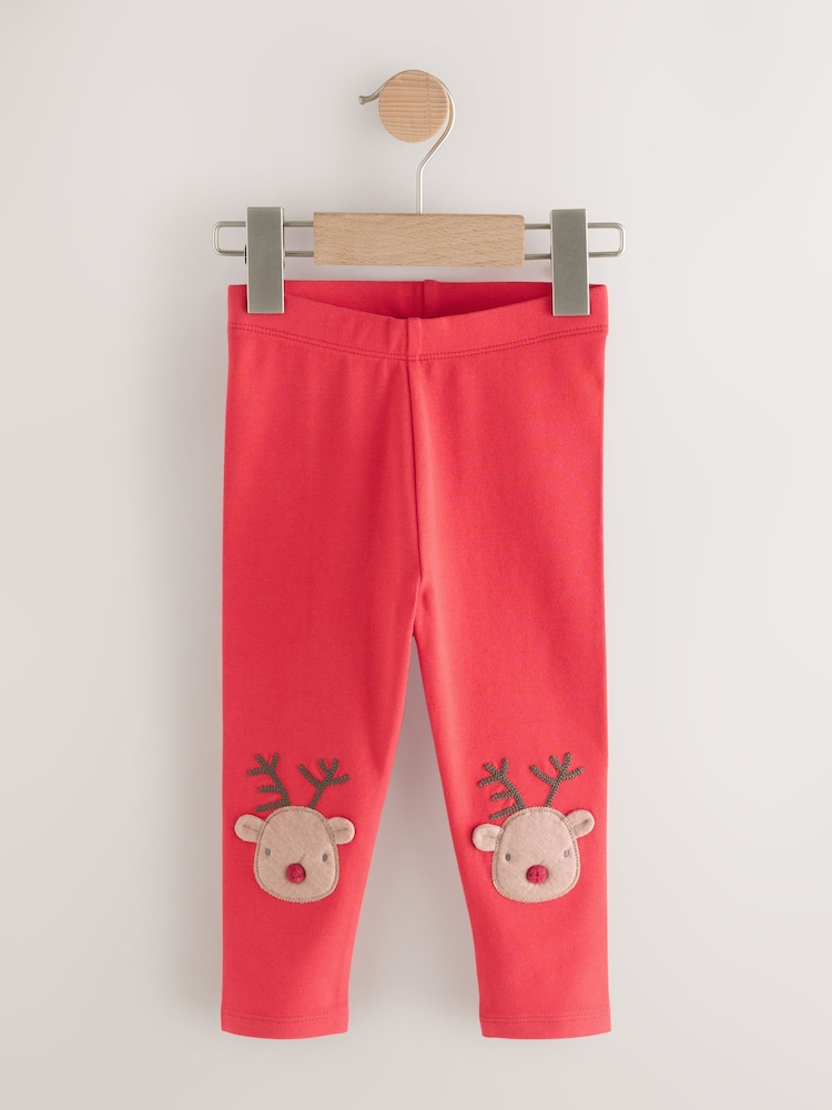Red Christmas Reindeer Embellished Leggings (3mths-7yrs) - Image 4 of 4