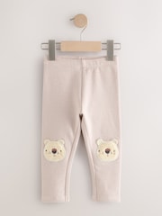 Ecru Stripe Bear Knee Embellished Leggings (3mths-7yrs) - Image 5 of 8