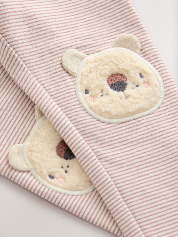 Ecru Stripe Bear Knee Embellished Leggings (3mths-7yrs) - Image 8 of 8