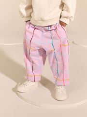 Lilac Purple Check Textured Barrel Leg Trousers (3mths-7yrs) - Image 1 of 8