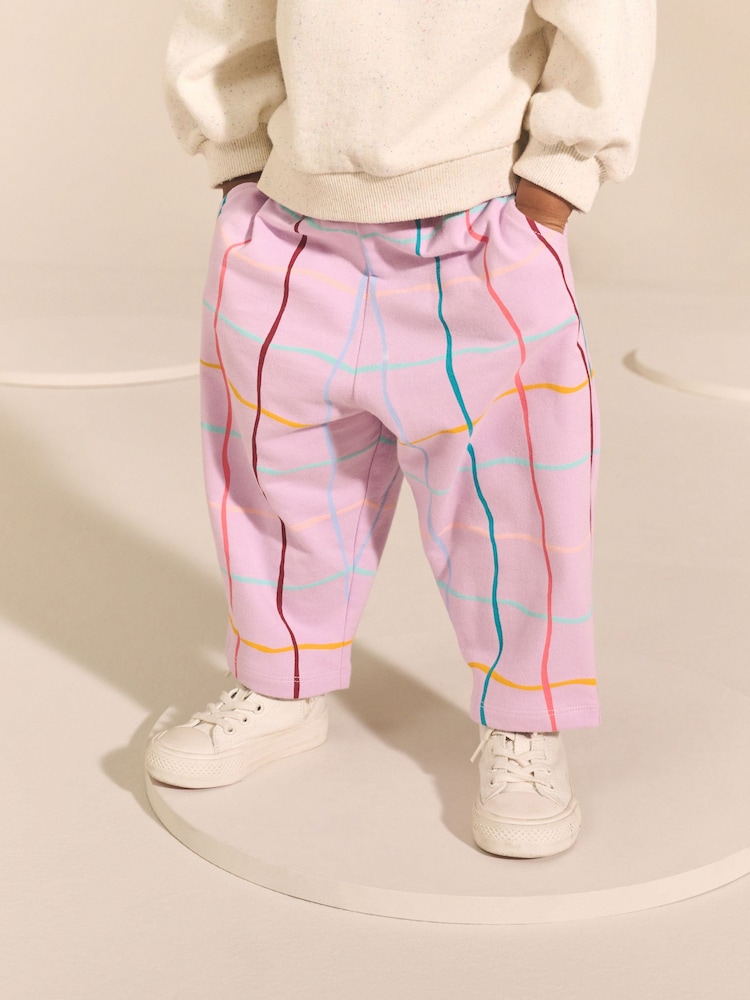 Lilac Purple Check Textured Barrel Leg Trousers (3mths-7yrs) - Image 1 of 8 Lilac Purple Check Textured Barrel Leg Trousers (3mths-7yrs) - Image 1 of 8