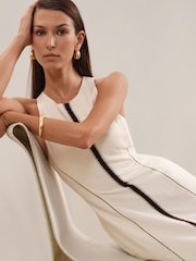 Reiss Ivory/Black Inaya Craft-Stitch Sleeveless Midi Dress - Image 1 of 6