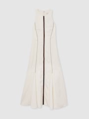 Reiss Ivory/Black Inaya Craft-Stitch Sleeveless Midi Dress - Image 2 of 6