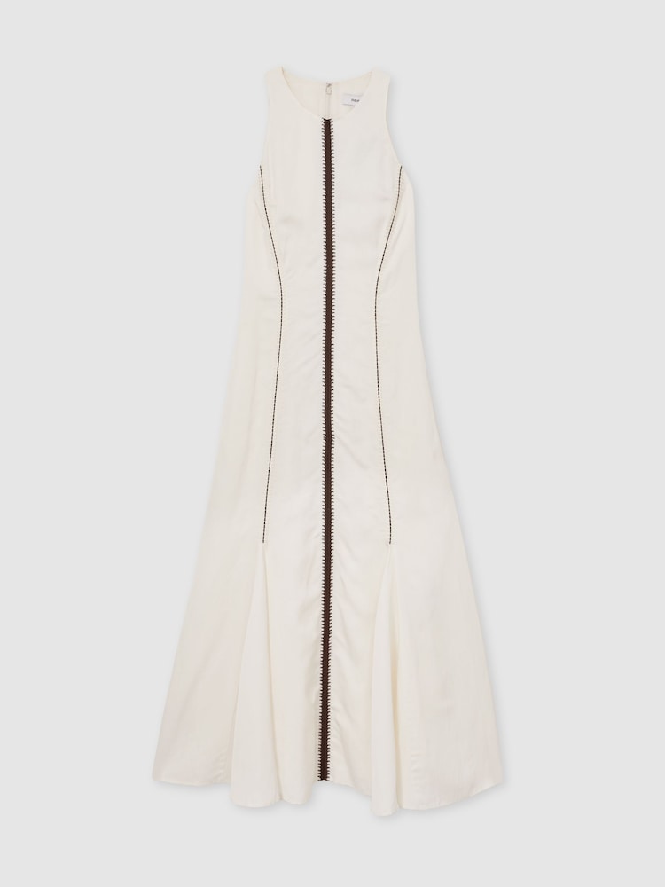 Reiss Ivory/Black Inaya Craft-Stitch Sleeveless Midi Dress - Image 2 of 6