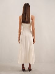 Reiss Ivory/Black Inaya Craft-Stitch Sleeveless Midi Dress - Image 4 of 6