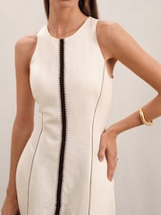 Reiss Ivory/Black Inaya Craft-Stitch Sleeveless Midi Dress - Image 5 of 6