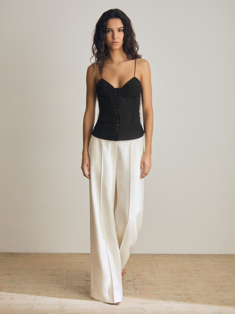 Wit - Reiss Dion Atelier Wide Leg Belted Suit Trousers - Image 1 of 8