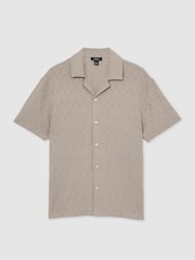Reiss Mink Brown Ackling Cotton Textured Cuban-Collar Shirt - Image 2 of 6