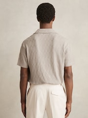 Reiss Mink Brown Ackling Cotton Textured Cuban-Collar Shirt - Image 5 of 6