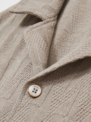 Reiss Mink Brown Ackling Cotton Textured Cuban-Collar Shirt - Image 6 of 6