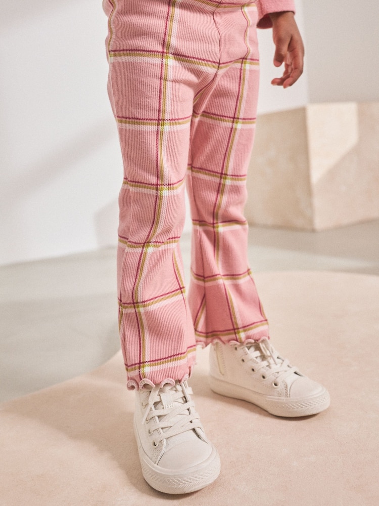 Pink Check Rib Flare Leggings (3mths-7yrs) - Image 1 of 7 Pink Check Rib Flare Leggings (3mths-7yrs) - Image 1 of 7