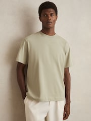 Reiss Sage Green Tate Cotton Garment-Dyed Oversized T-Shirt - Image 1 of 6